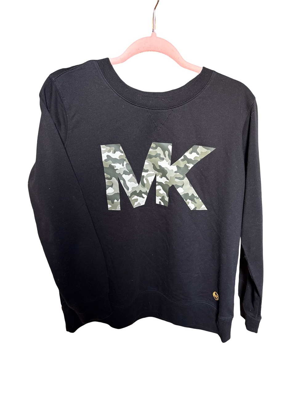 Michael Kors Black Crewneck Sweatshirt with Camo MK Print